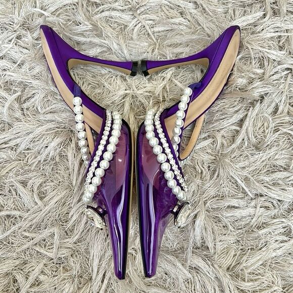 NWOB MACH & MACH Diamond Of Elizabeth Embellished PVC Heeled Mules size 37 - Picture 11 of 14